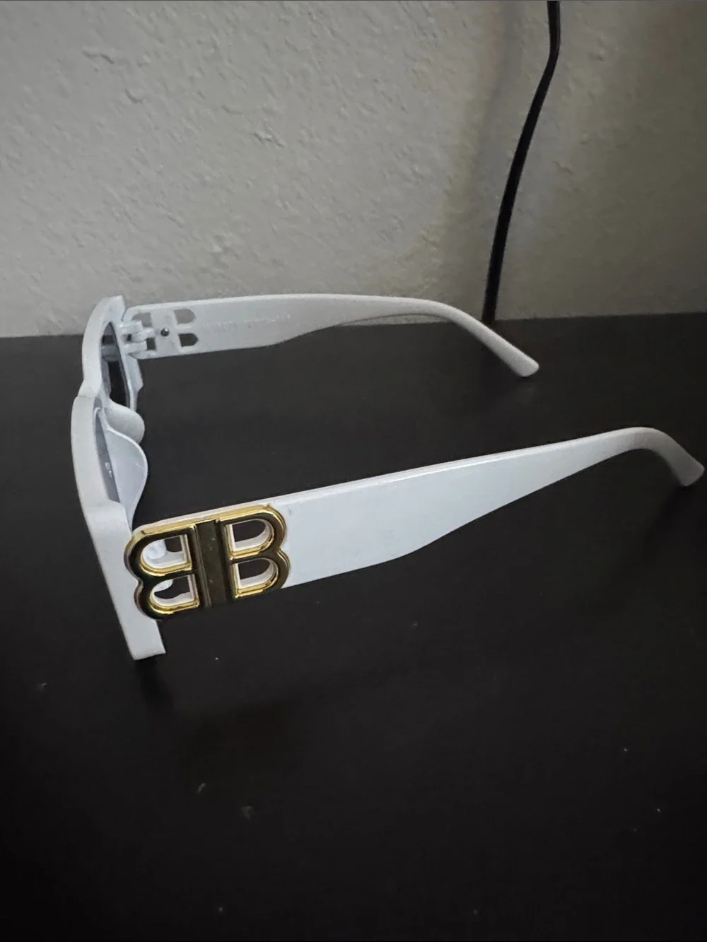 White Rectangular Sunglasses with Gold Double-B Logo Accent